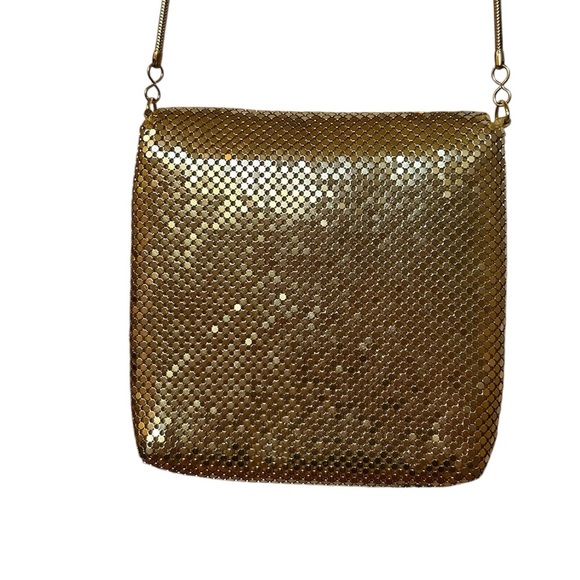 Gold Mesh Purse Handbag Evening Metal Bag Crossbody Vintage 80s 90s Top Mark - Picture 5 of 11